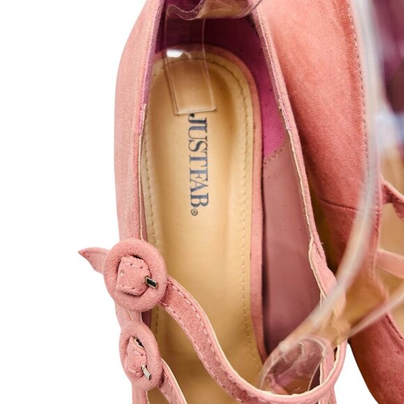 JUSTFAB Zenobiah Size 9 Pink Heels Block Preppy Cottage Coquette Retro - Picture 3 of 9